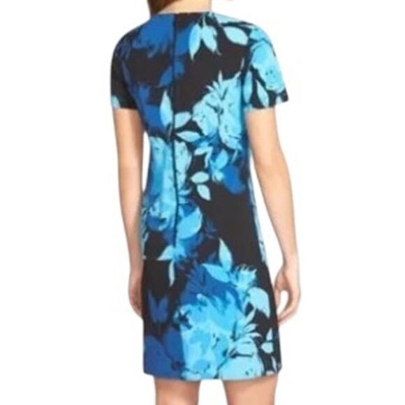 Trina Turk Natasha Black & Blue Floral Short Sleeve Sheath Dress Size 6 Career - Picture 2 of 10